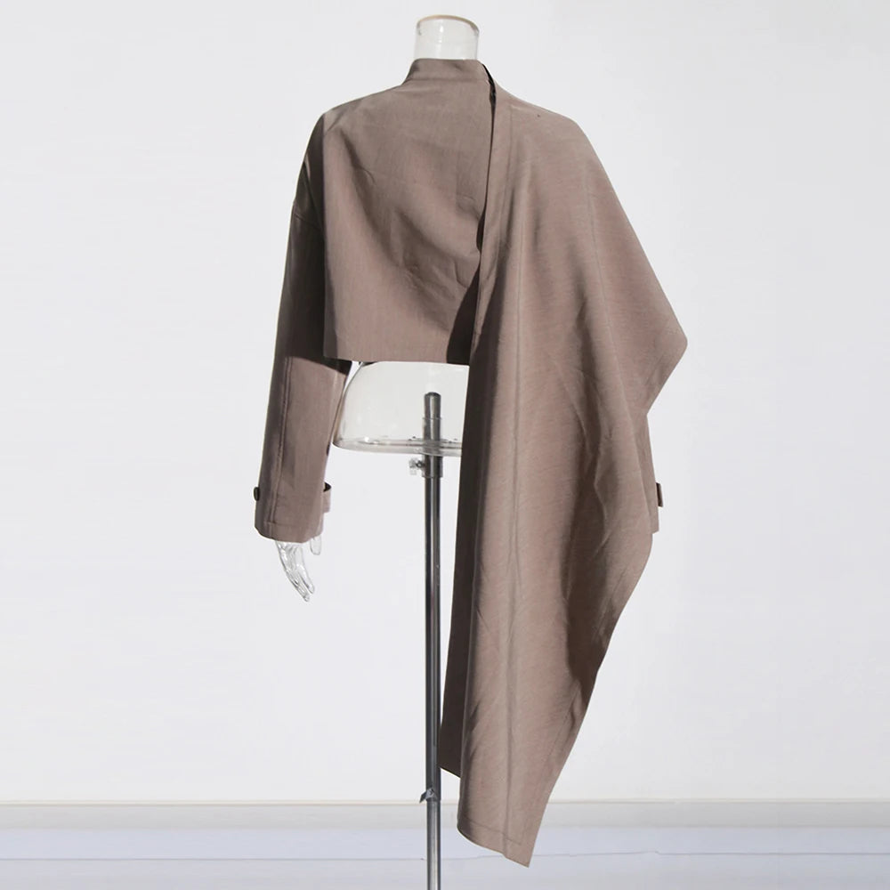Asymmetric Turtleneck Cropped Jacket