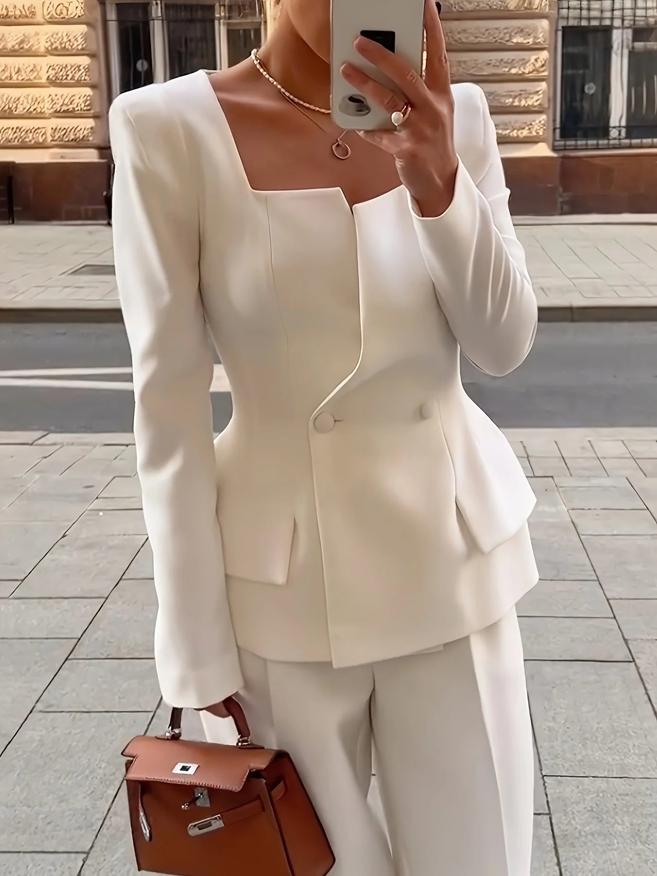 Square-Neck Slim Blazer