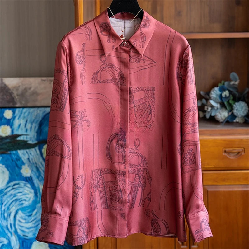 Vintage Print Long Sleeve Luxury Blouse