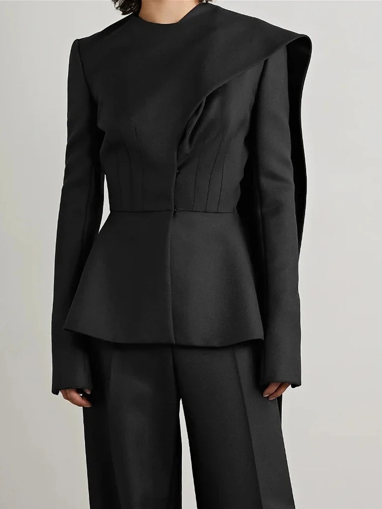 Asymmetric Round-Neck Slim Blazer