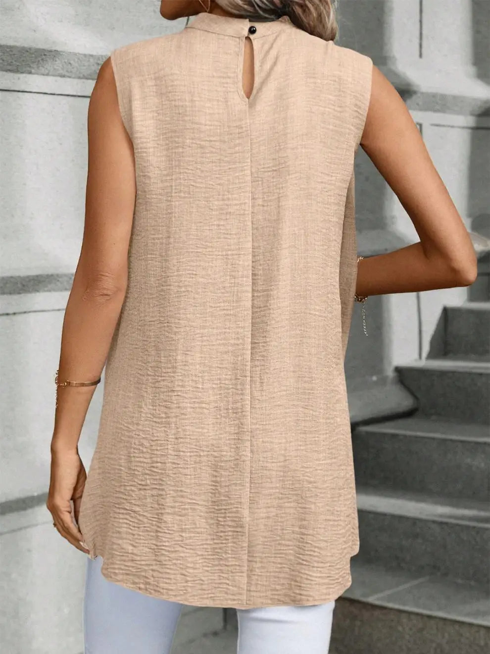Layered-Look Sleeveless Solid Blouse