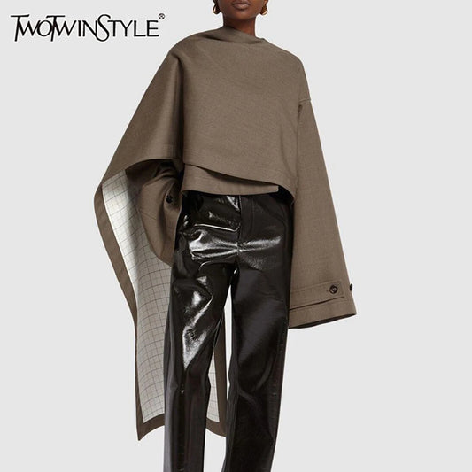 Asymmetric Turtleneck Cropped Jacket