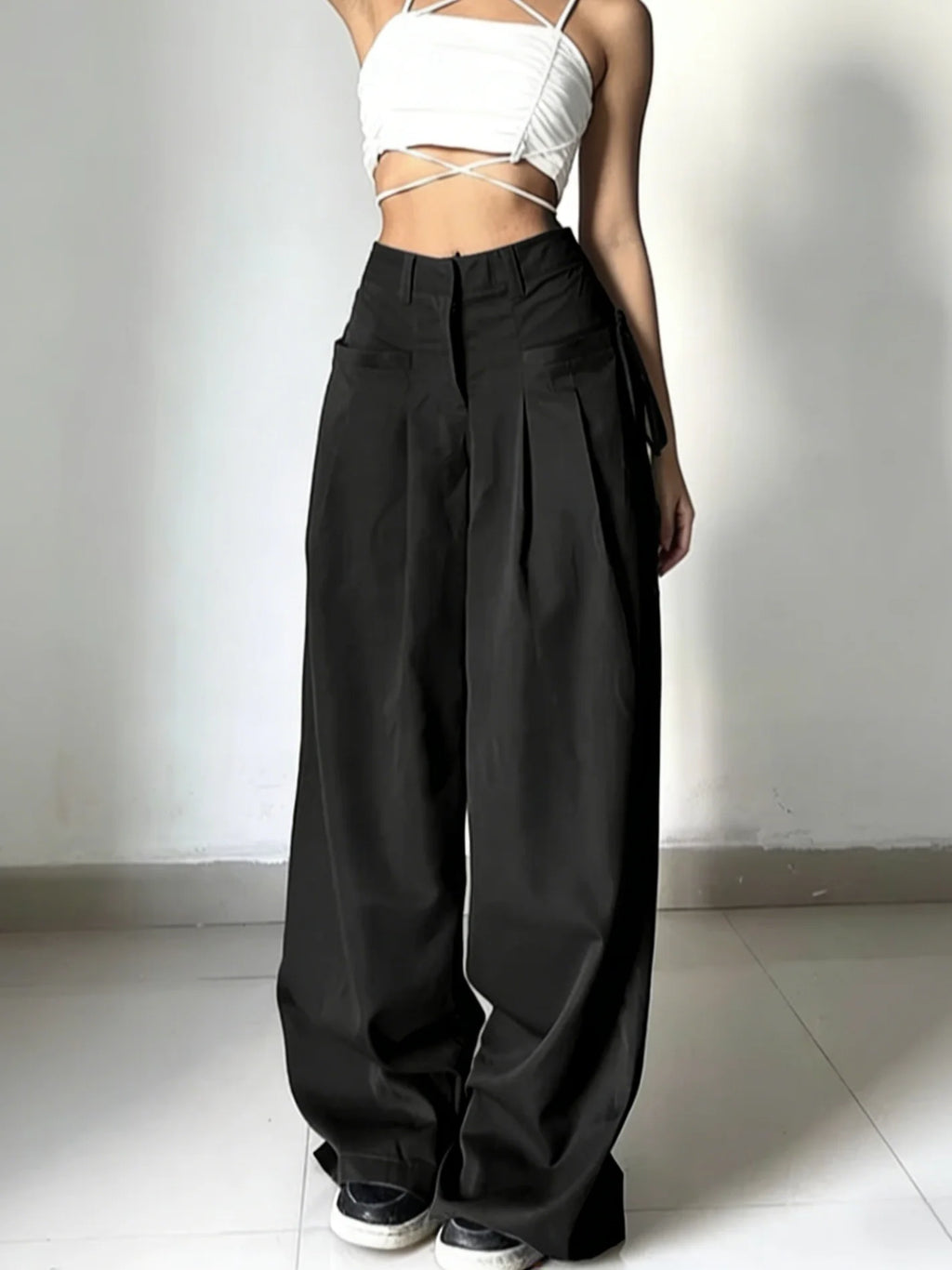 Pleated High-Waist Wide-Leg Suit Trousers