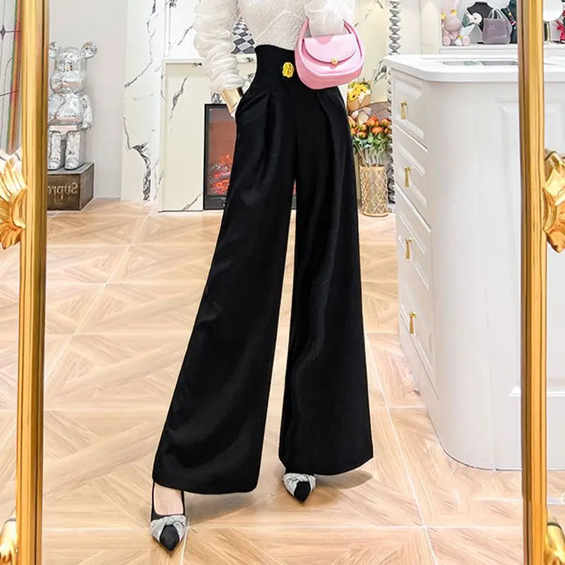 Pleated High-Waist Wide-Leg Trousers