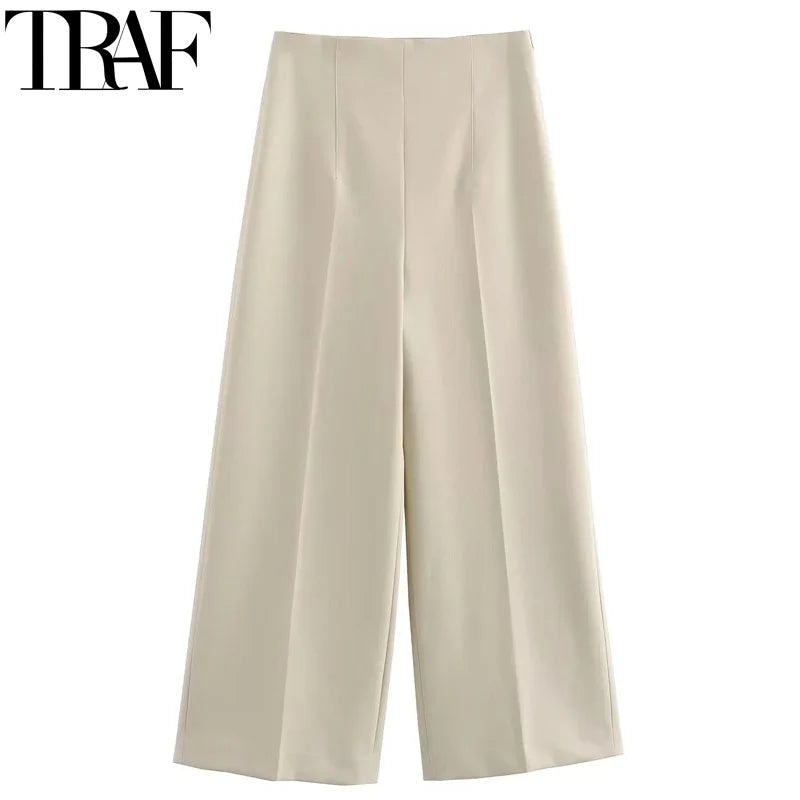 High-Waist Pleated Fluid Wide-Leg Trousers