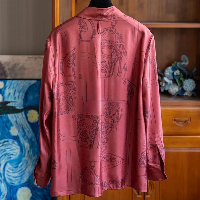 Vintage Print Long Sleeve Luxury Blouse
