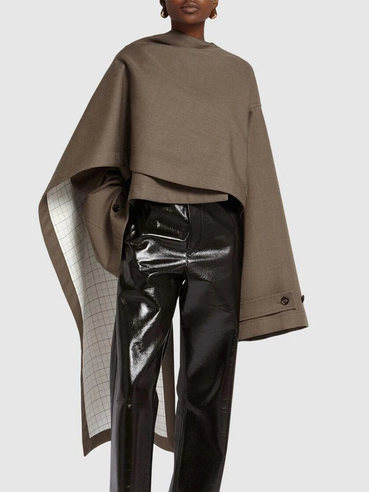 Asymmetric Turtleneck Cropped Jacket