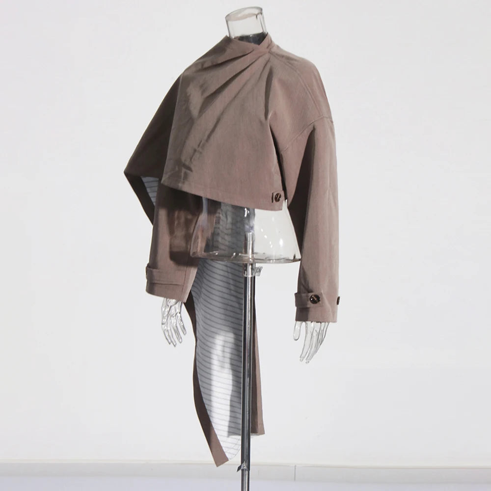 Asymmetric Turtleneck Cropped Jacket