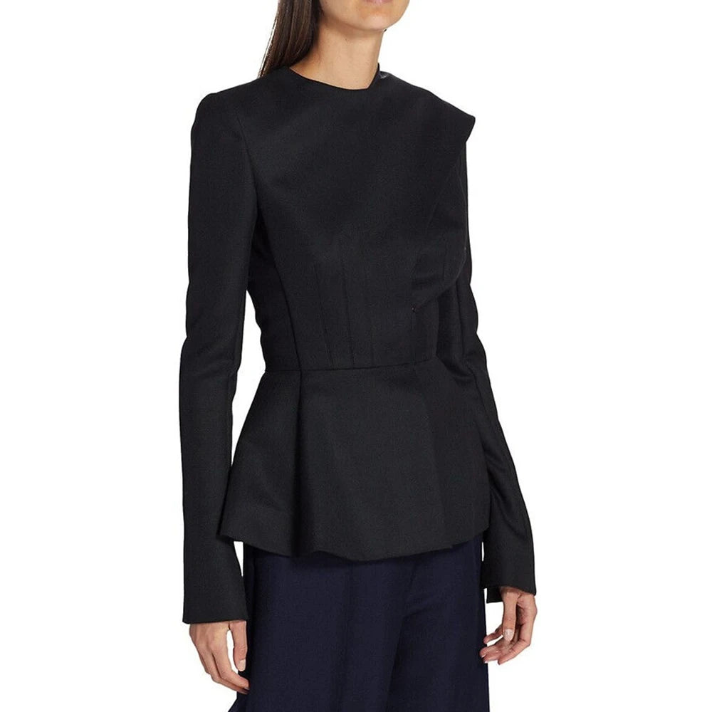 Asymmetric Round-Neck Slim Blazer