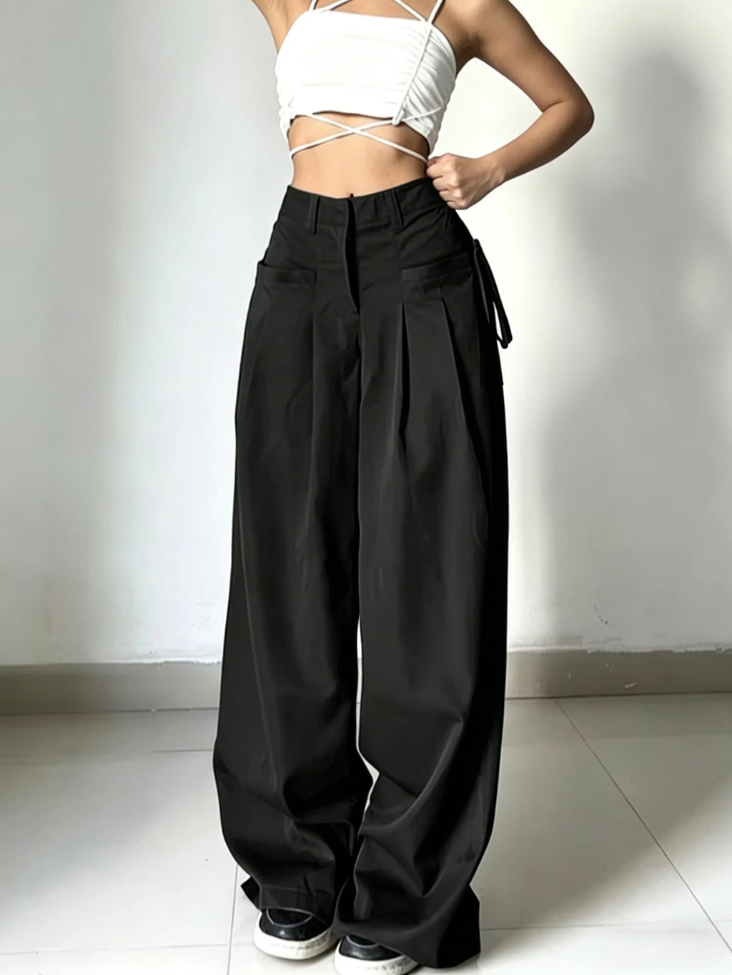 Pleated High-Waist Wide-Leg Suit Trousers