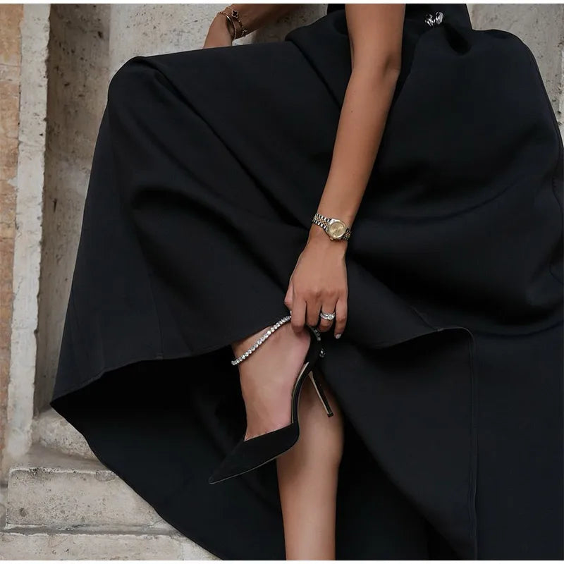 Contrast Patchwork Irregular Hem Evening Dress