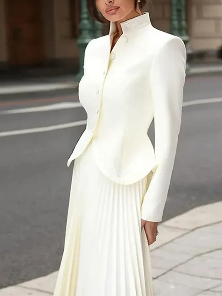 Stand Collar Top & Floor-Length Skirt Set
