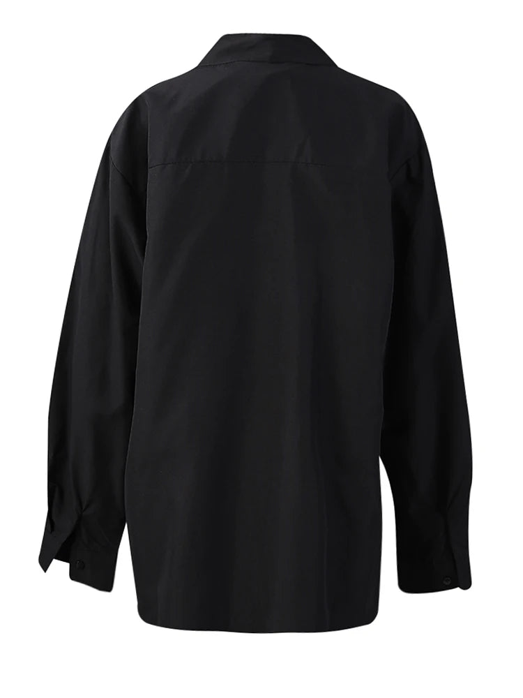 Bandage Stand Collar Oversized Blouse