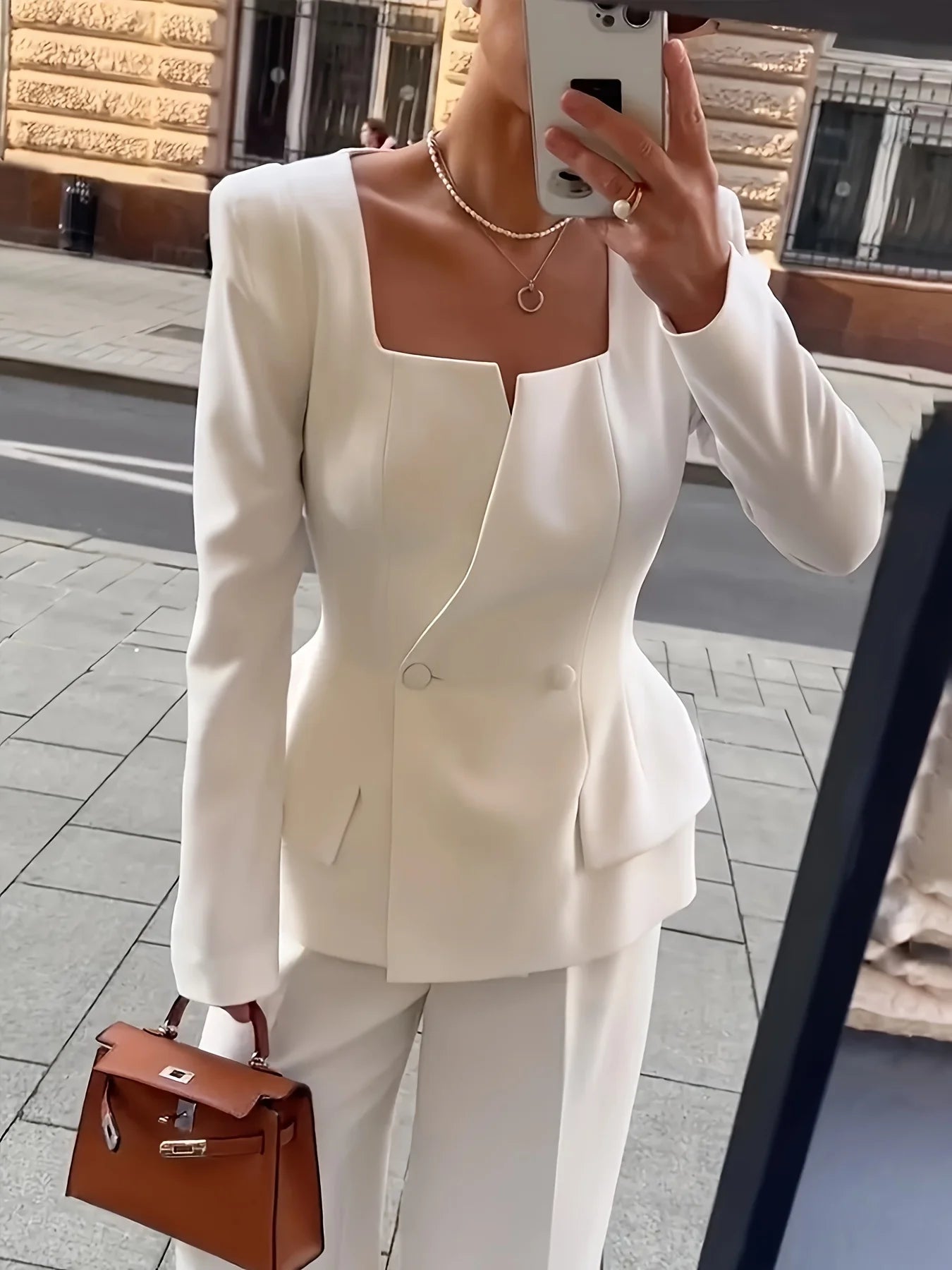 Square-Neck Slim Blazer