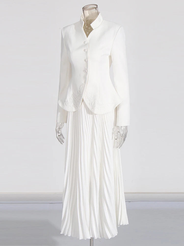 Stand Collar Top & Floor-Length Skirt Set
