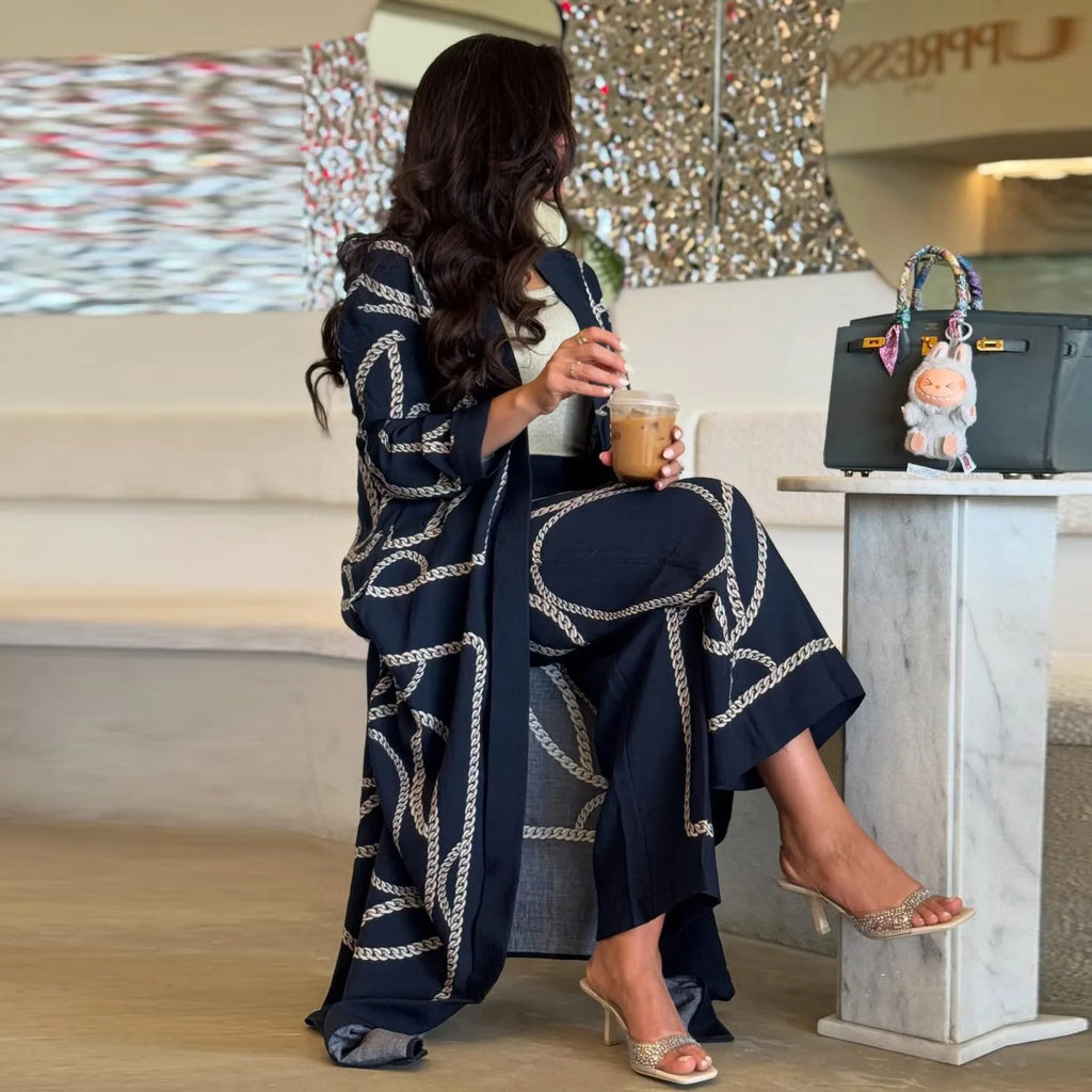 Abaya Cardigan & Wide-Leg Trousers Set