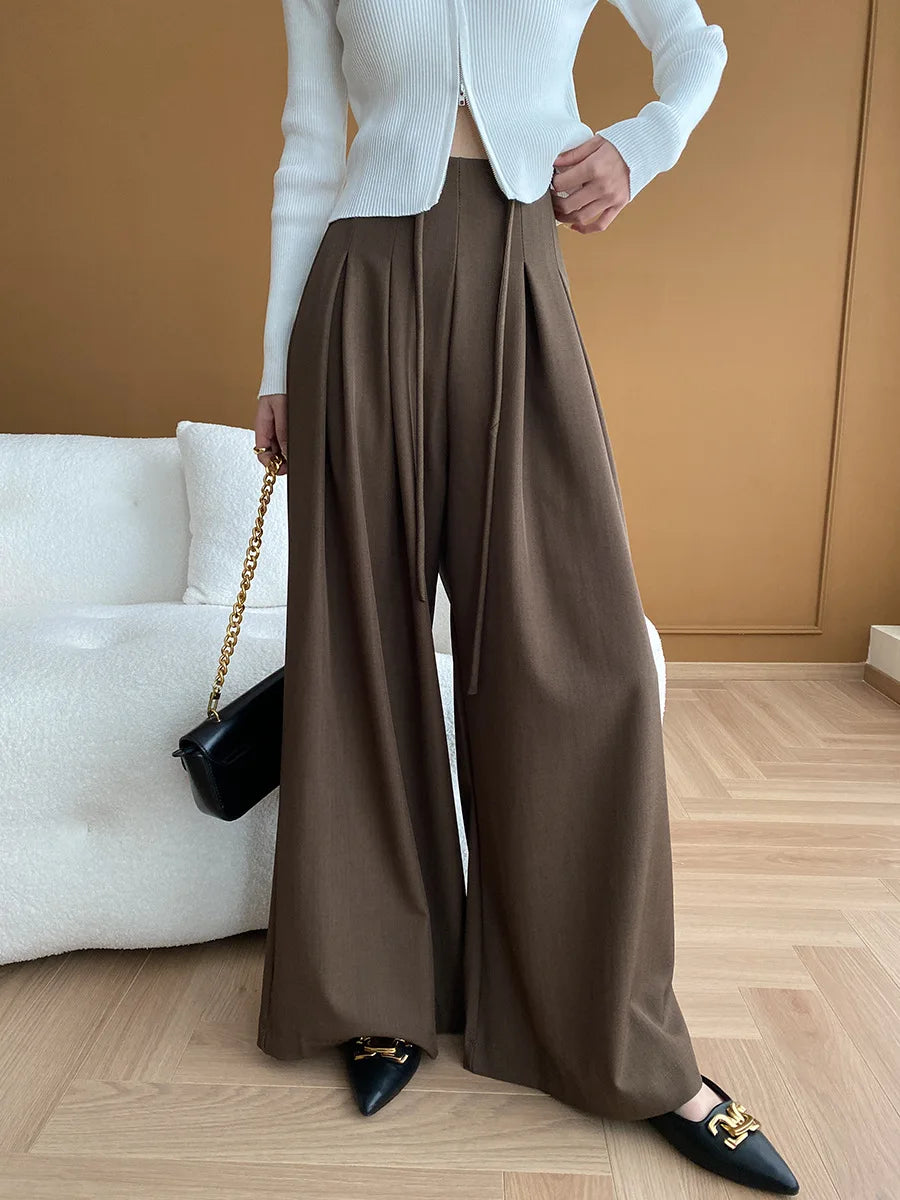 Drawstring High-Waist Wide-Leg Trousers