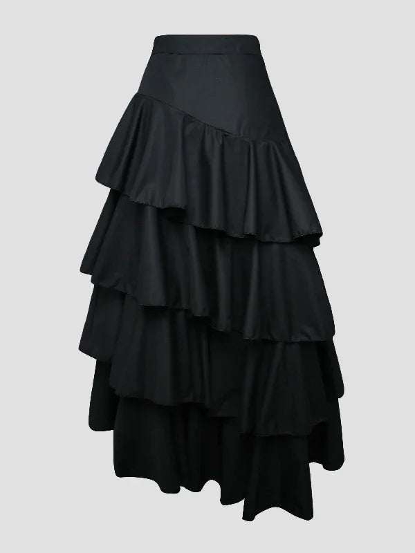 Tiered Falbala A-Line Midi Skirt