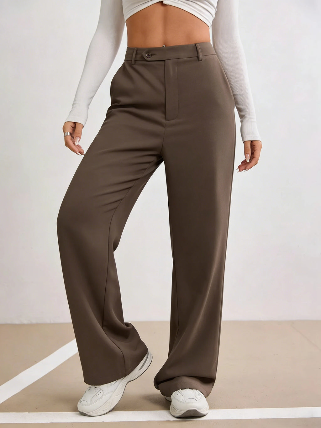 Brown High Waist Wide Leg Trousers