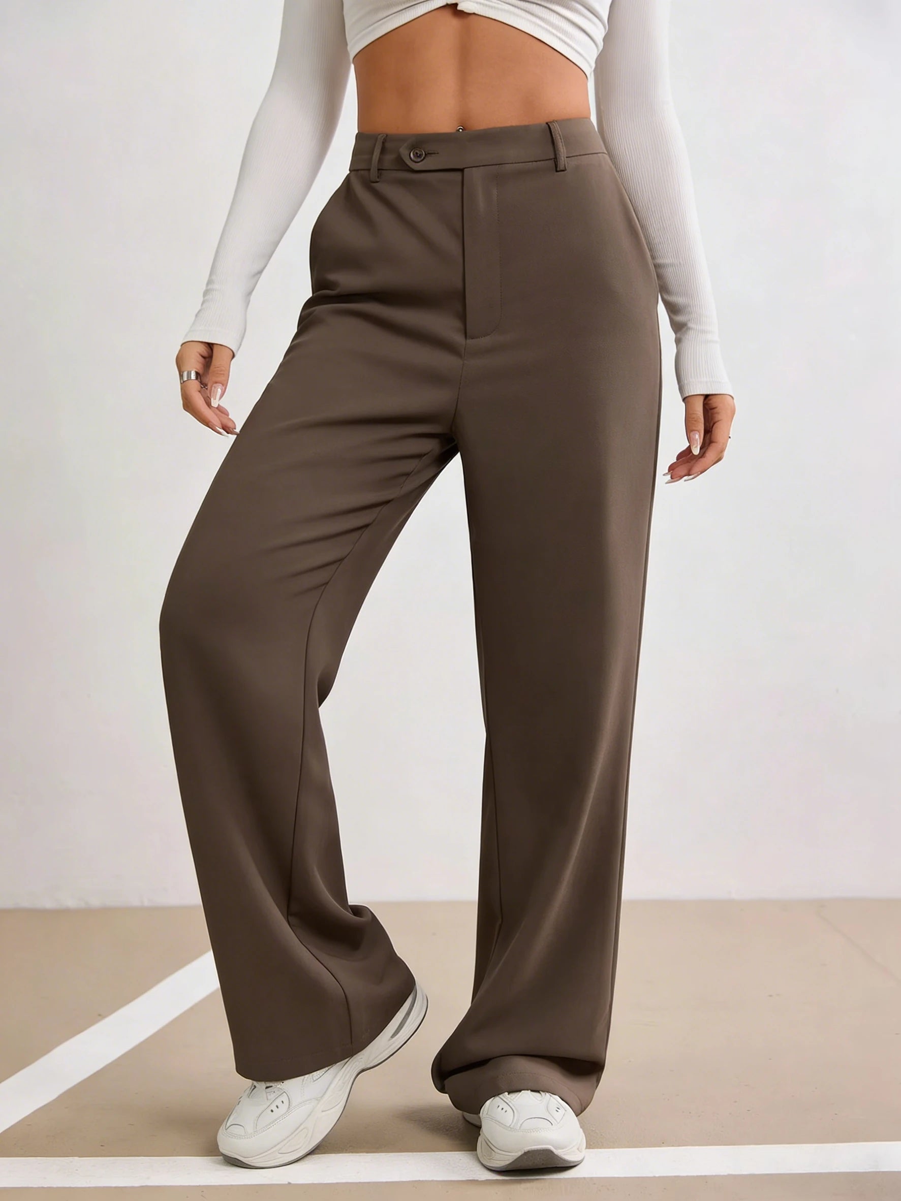 Brown High Waist Wide Leg Trousers