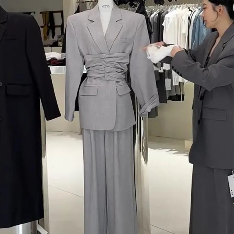 One-Button Notch Lapel Blazer & Trousers Set