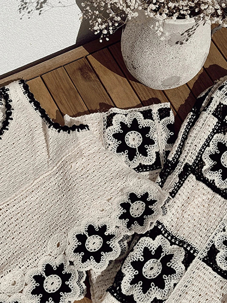 Crochet Hollow-Out Vest & Straight-Leg Trousers Set