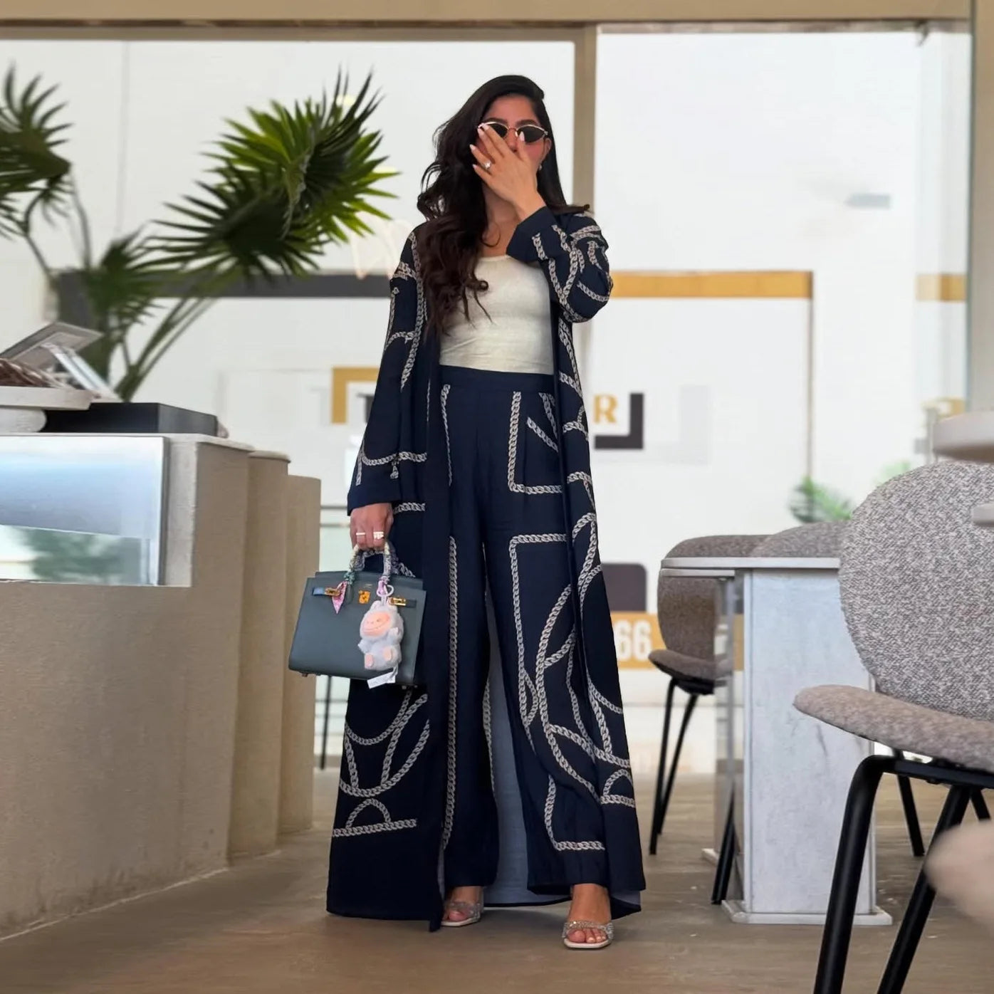 Abaya Cardigan & Wide-Leg Trousers Set