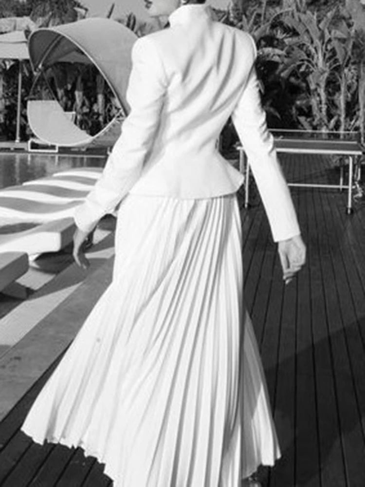 Stand Collar Top & Floor-Length Skirt Set