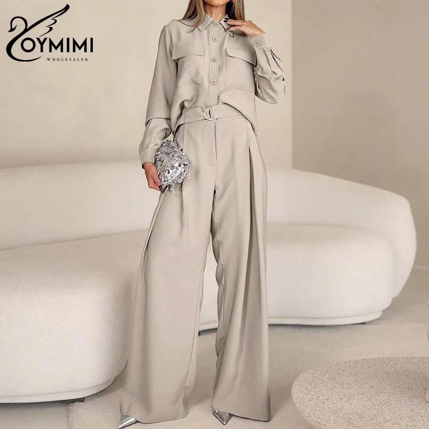 Lapel Shirt & High-Waist Trousers Set