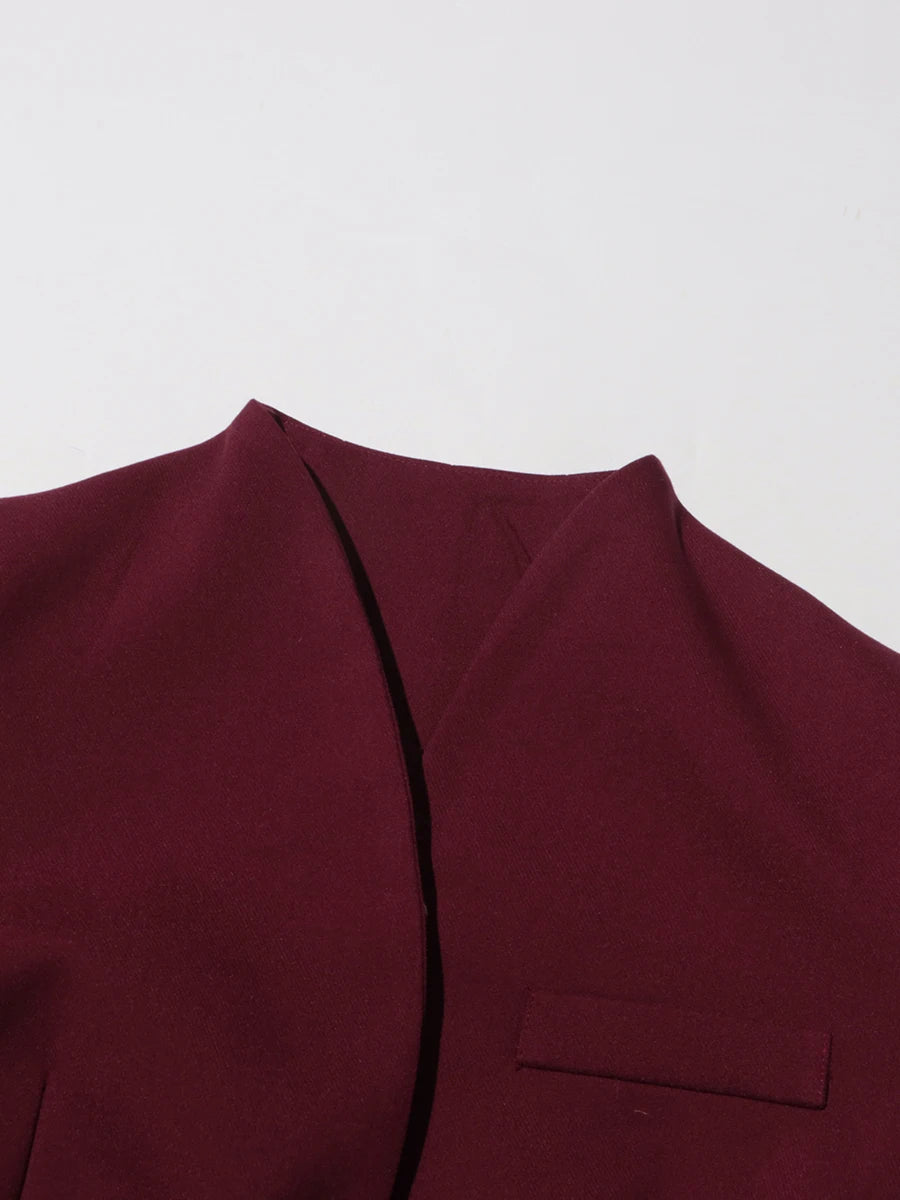 Stand Collar Top & Wide-Leg Trousers Set