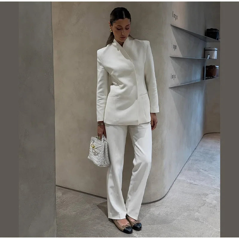 White Blazer & Flare Trousers Suit