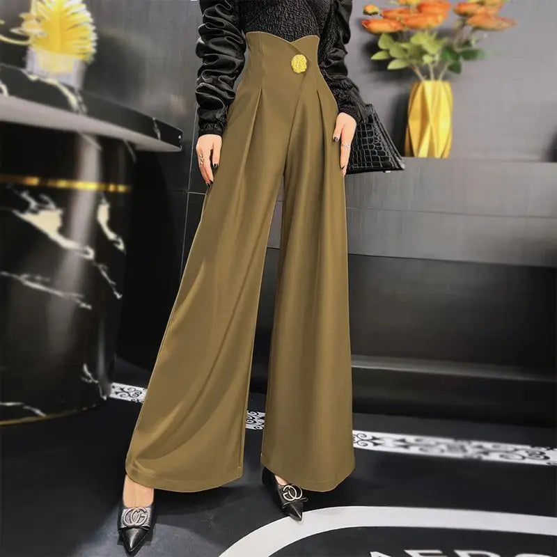 Pleated High-Waist Wide-Leg Trousers