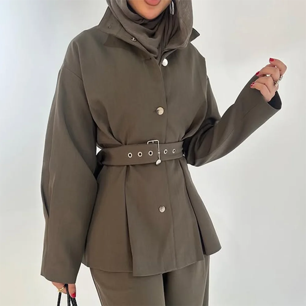 Belted Coat & Cargo Trousers Set
