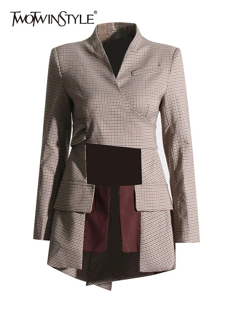 Colourblock Lace-Up V-Neck Blazer