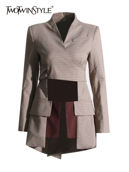 Colourblock Lace-Up V-Neck Blazer