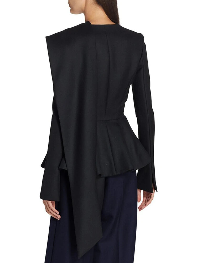 Asymmetric Round-Neck Slim Blazer