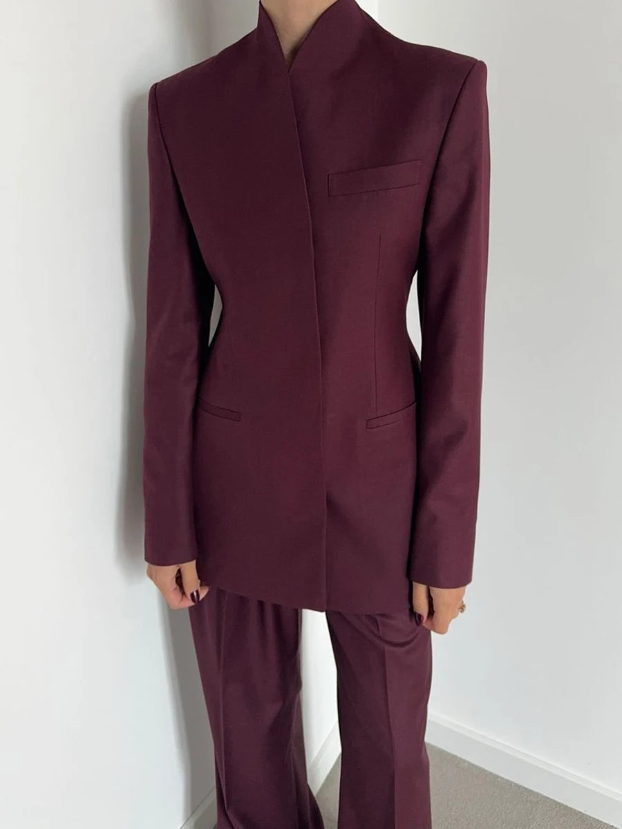 Stand Collar Top & Wide-Leg Trousers Set