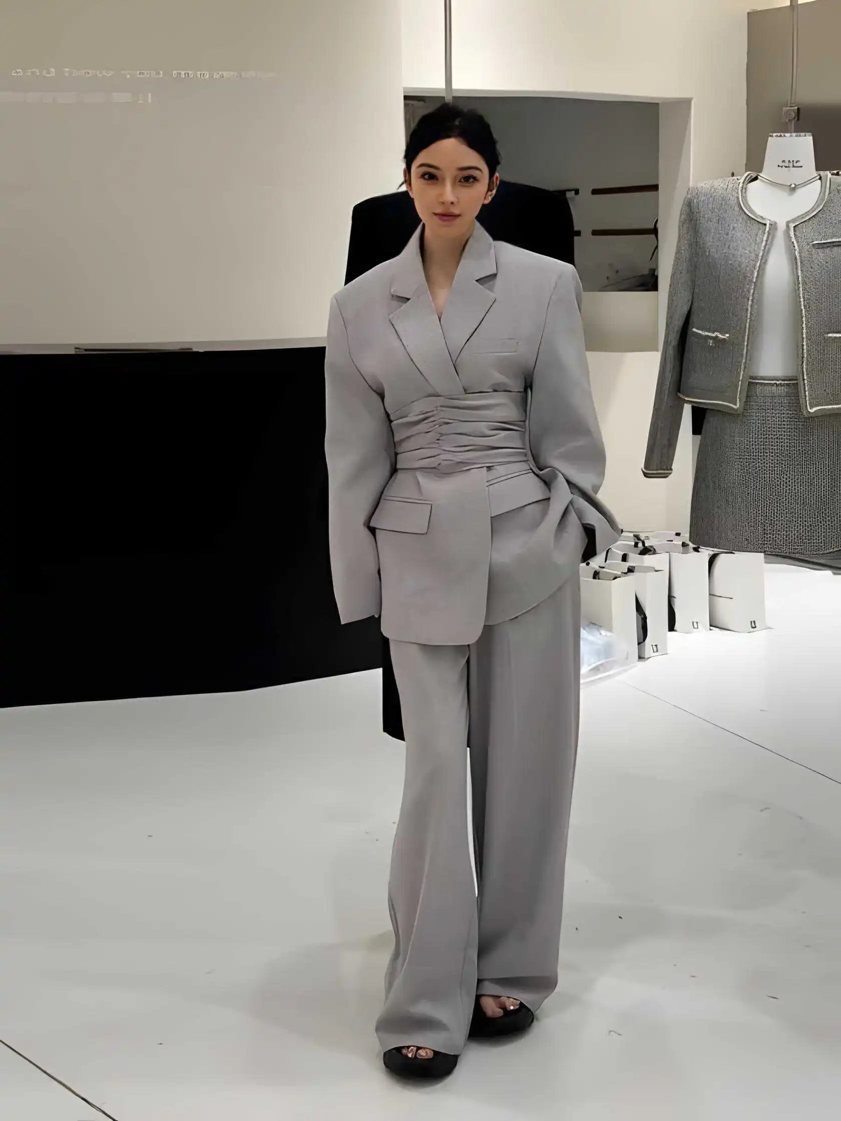 One-Button Notch Lapel Blazer & Trousers Set