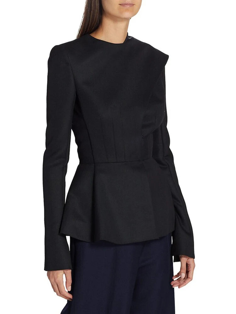 Asymmetric Round-Neck Slim Blazer