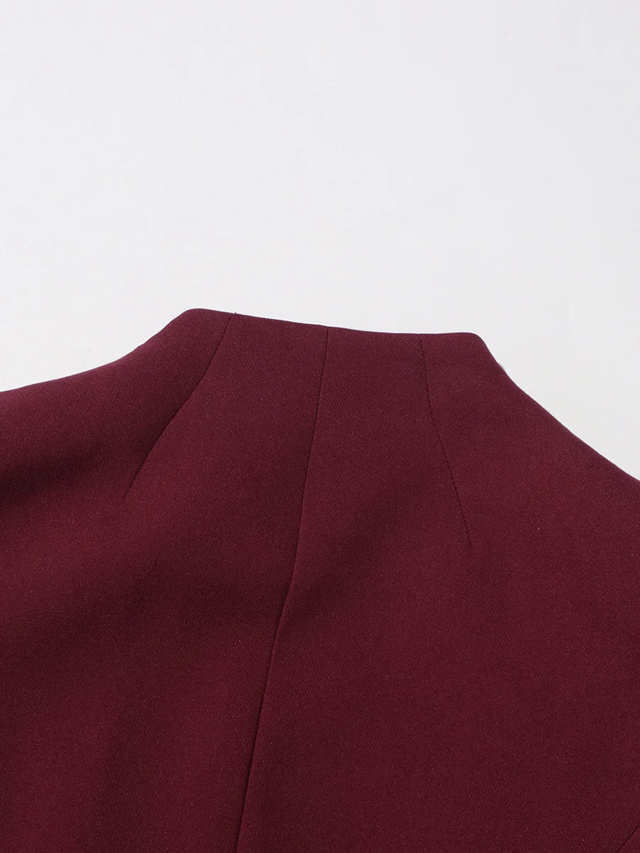 Stand Collar Top & Wide-Leg Trousers Set