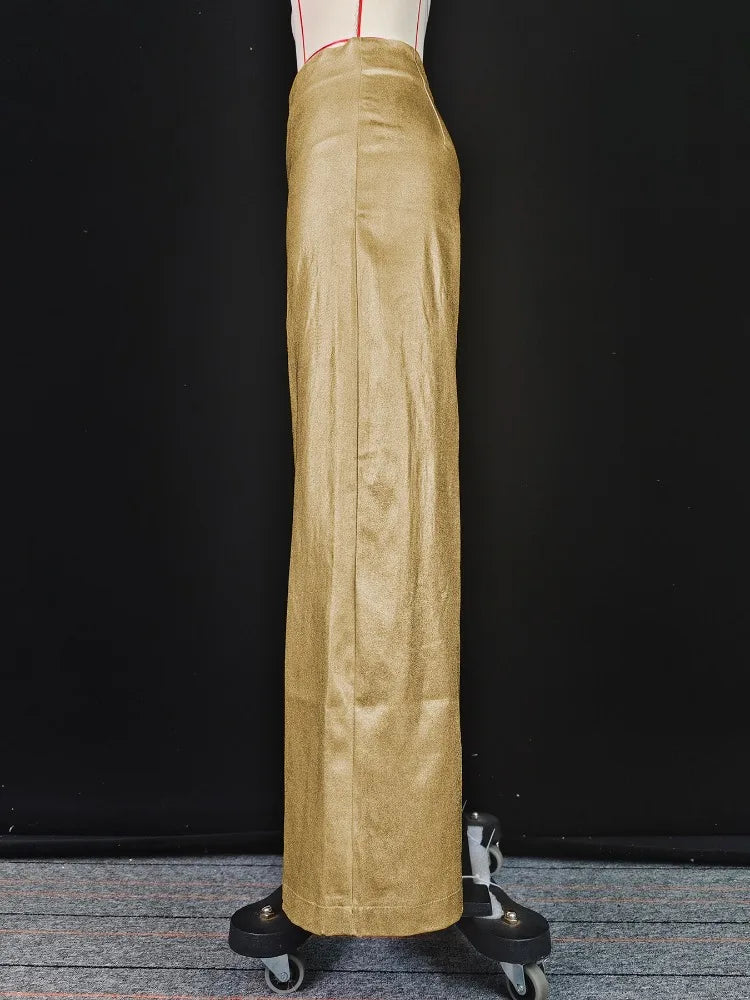 Gold High-Waist Wide-Leg Evening Trousers