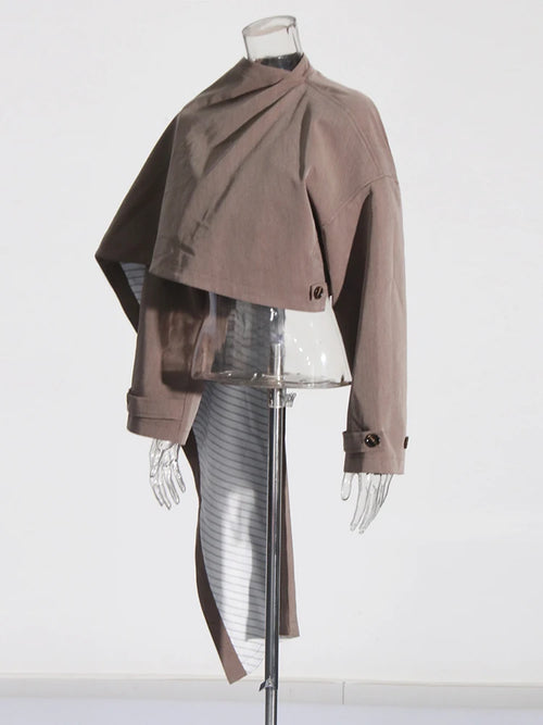 Asymmetric Turtleneck Short Jacket