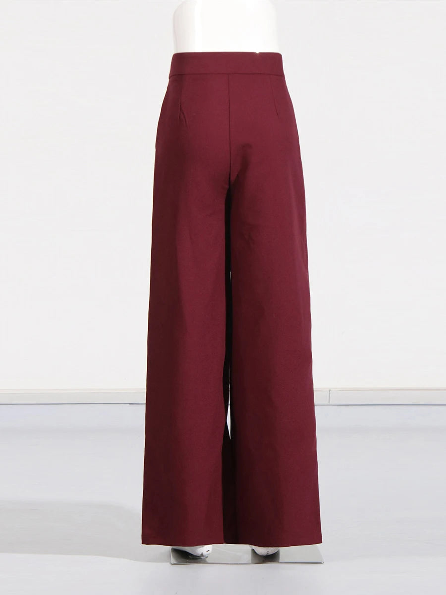 Stand Collar Top & Wide-Leg Trousers Set