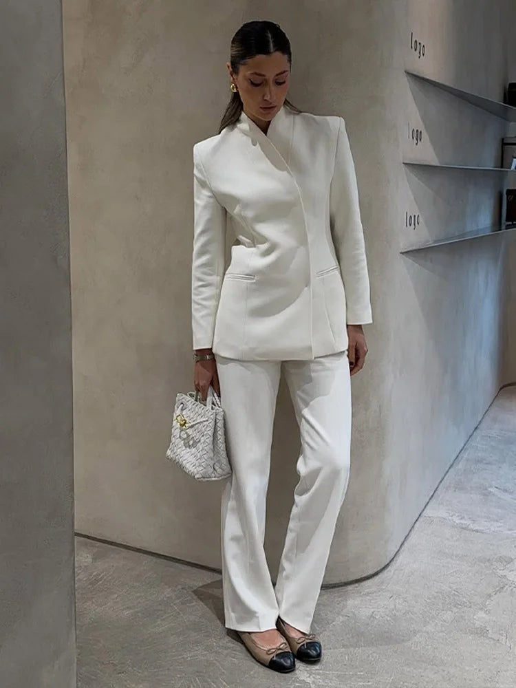 White Blazer & Flare Trousers Suit