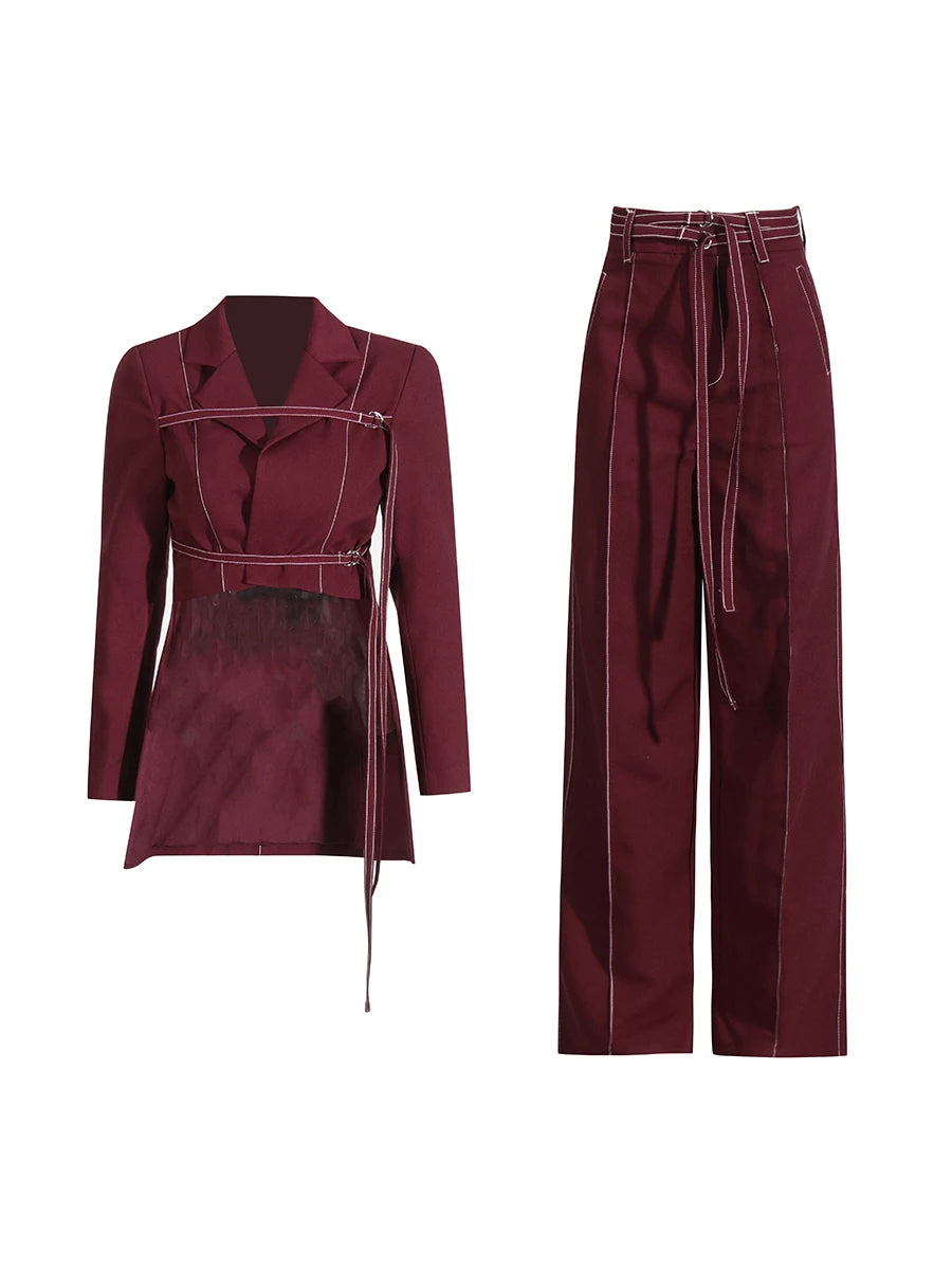 Notch Lapel Top & Straight Trousers Set