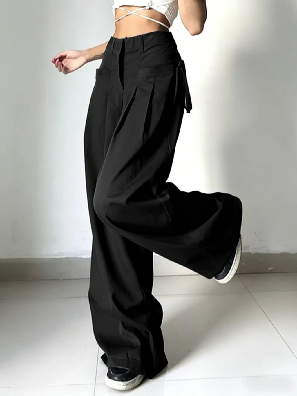 Pleated High-Waist Wide-Leg Suit Trousers