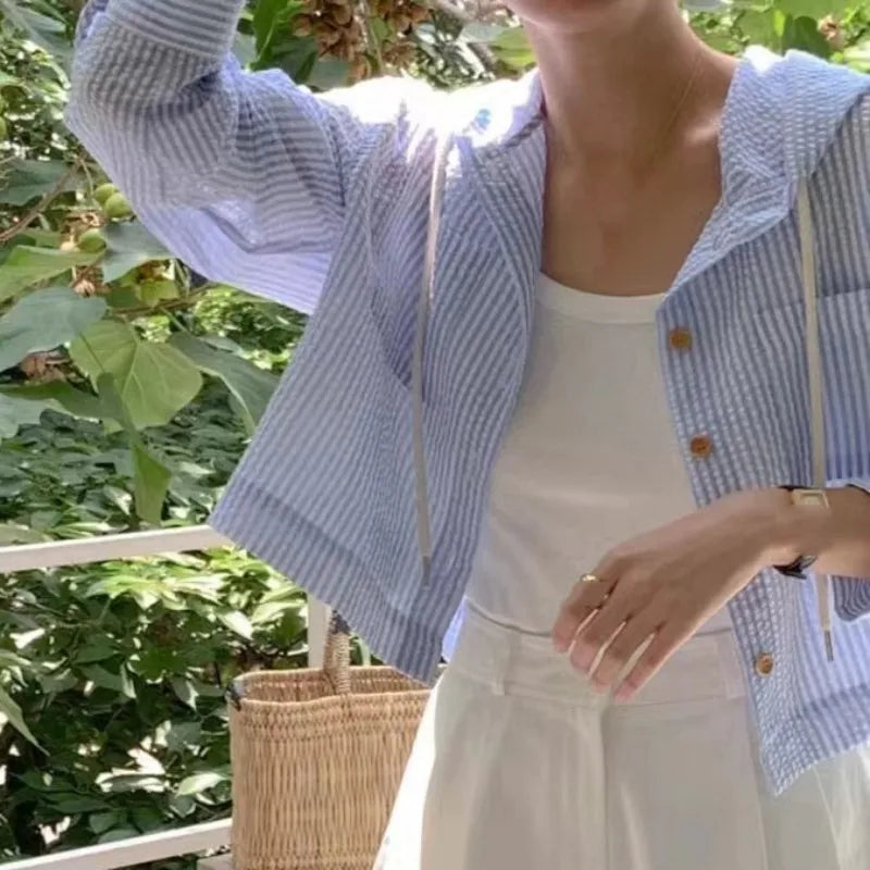 Striped Hooded Long-Sleeve Shirt