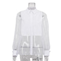 Organza Mesh Patchwork Long-Sleeve Shirt