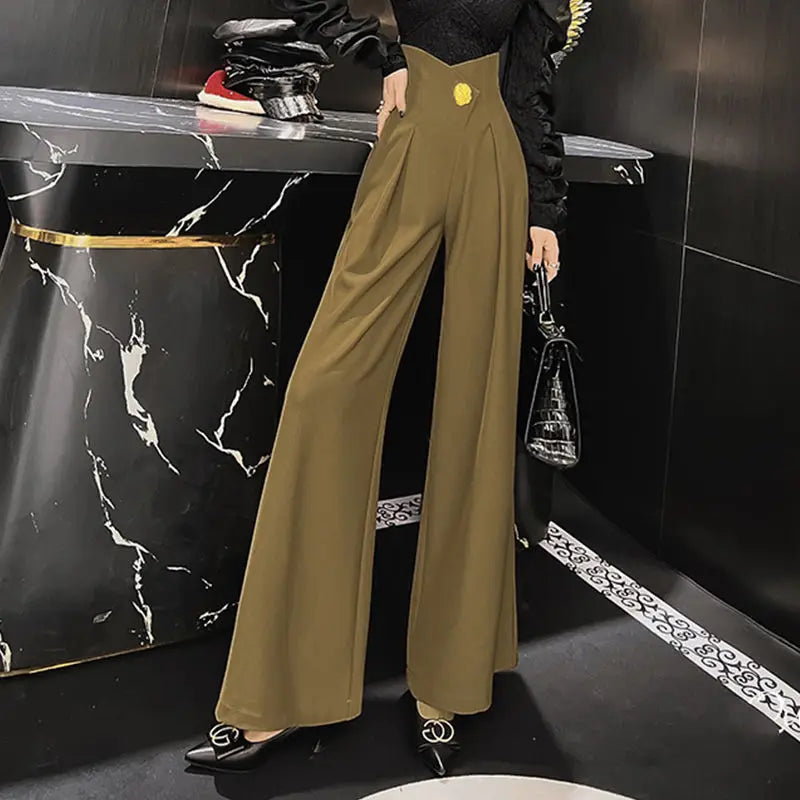 Pleated High-Waist Wide-Leg Trousers