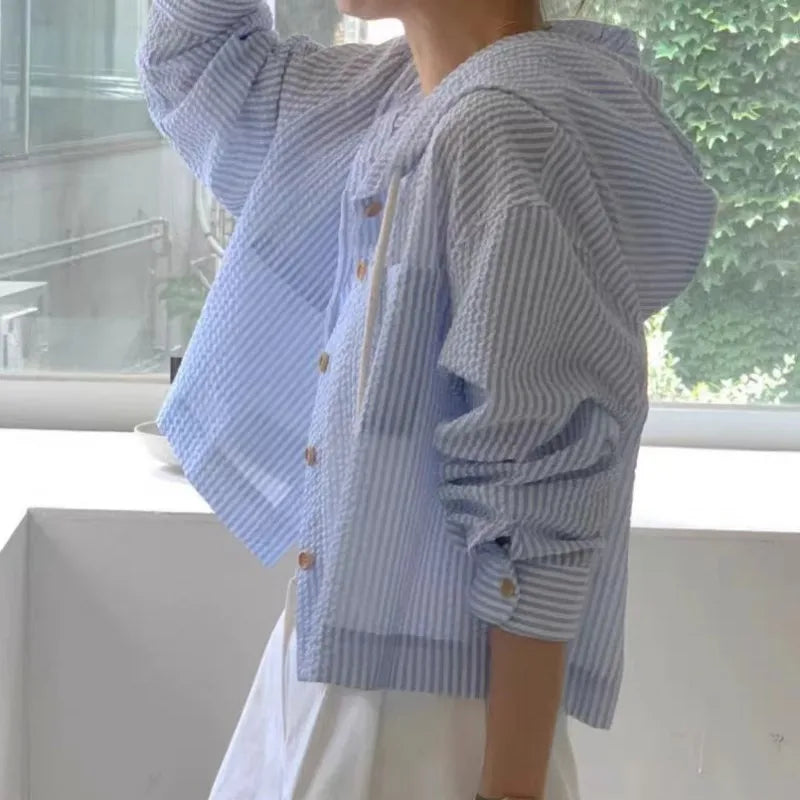 Striped Hooded Long-Sleeve Shirt
